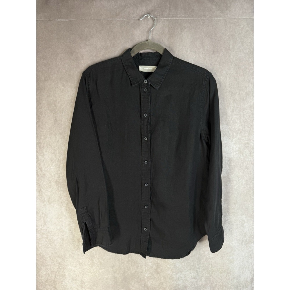 Everlane Linen Long Sleeve Button-Down Shirt Black Womens Size 8 Relaxed Basic